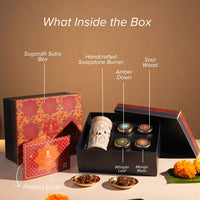 Sugandh Sutra Natural Bakhoor Fragrance Ritual Kit with Hand-Carved Soapstone Burner – Set of 4 (45 ml each)