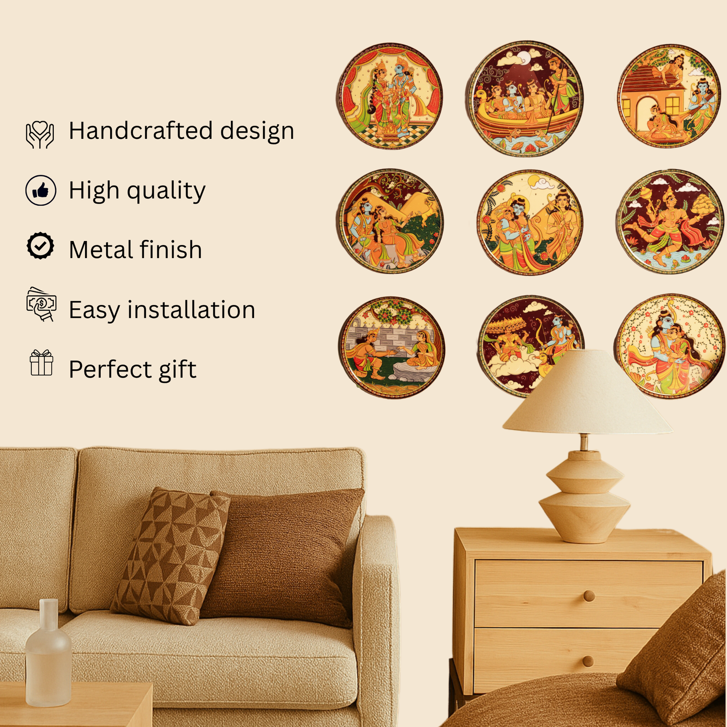 Ramayan Pattachitra Wall Plates -Set of 9