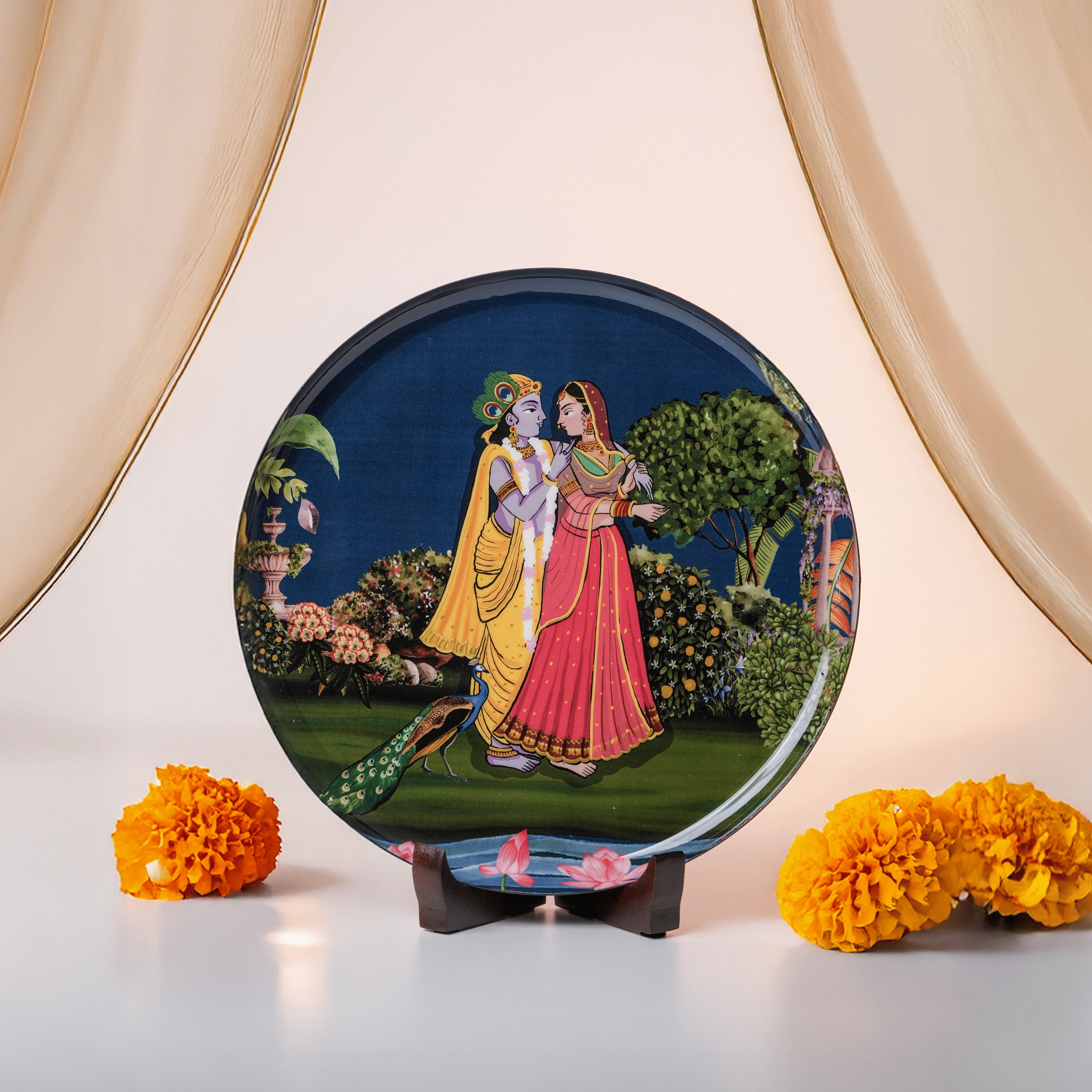 Radha-Krishna Wall Plate with Wooden Stand – Ritualistic