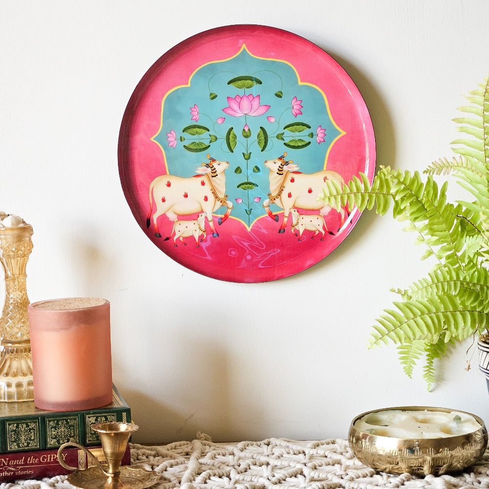 Pichwai Single Wall Plate with wooden Stand