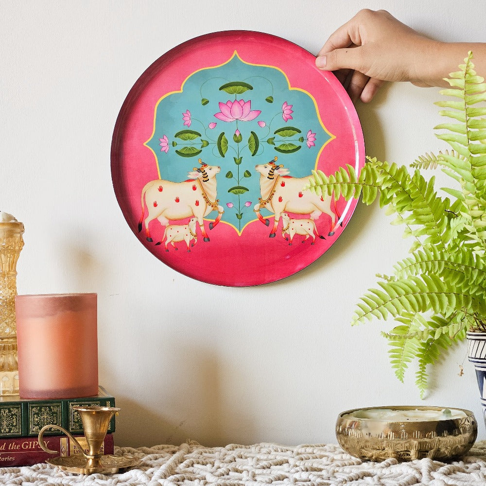 Pichwai Single Wall Plate with wooden Stand