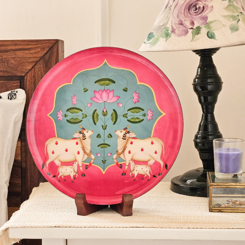 Pichwai Single Wall Plate with wooden Stand