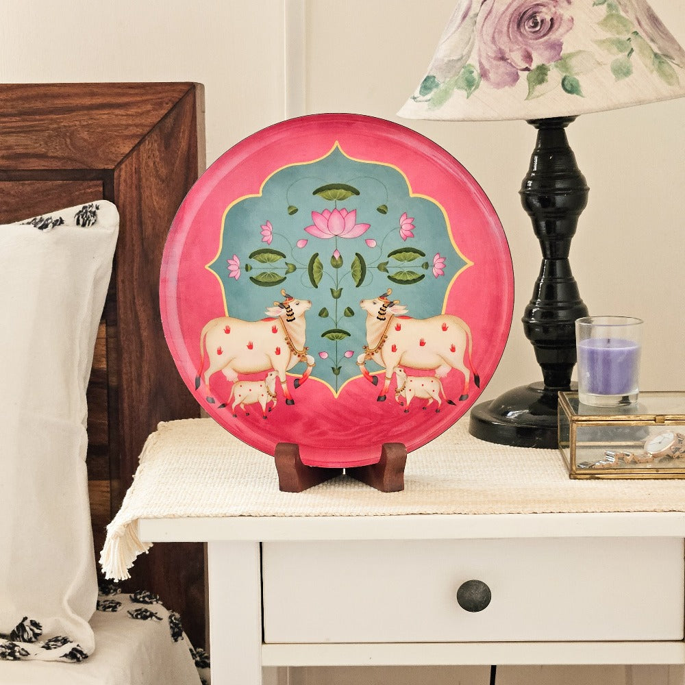 Pichwai Single Wall Plate with wooden Stand