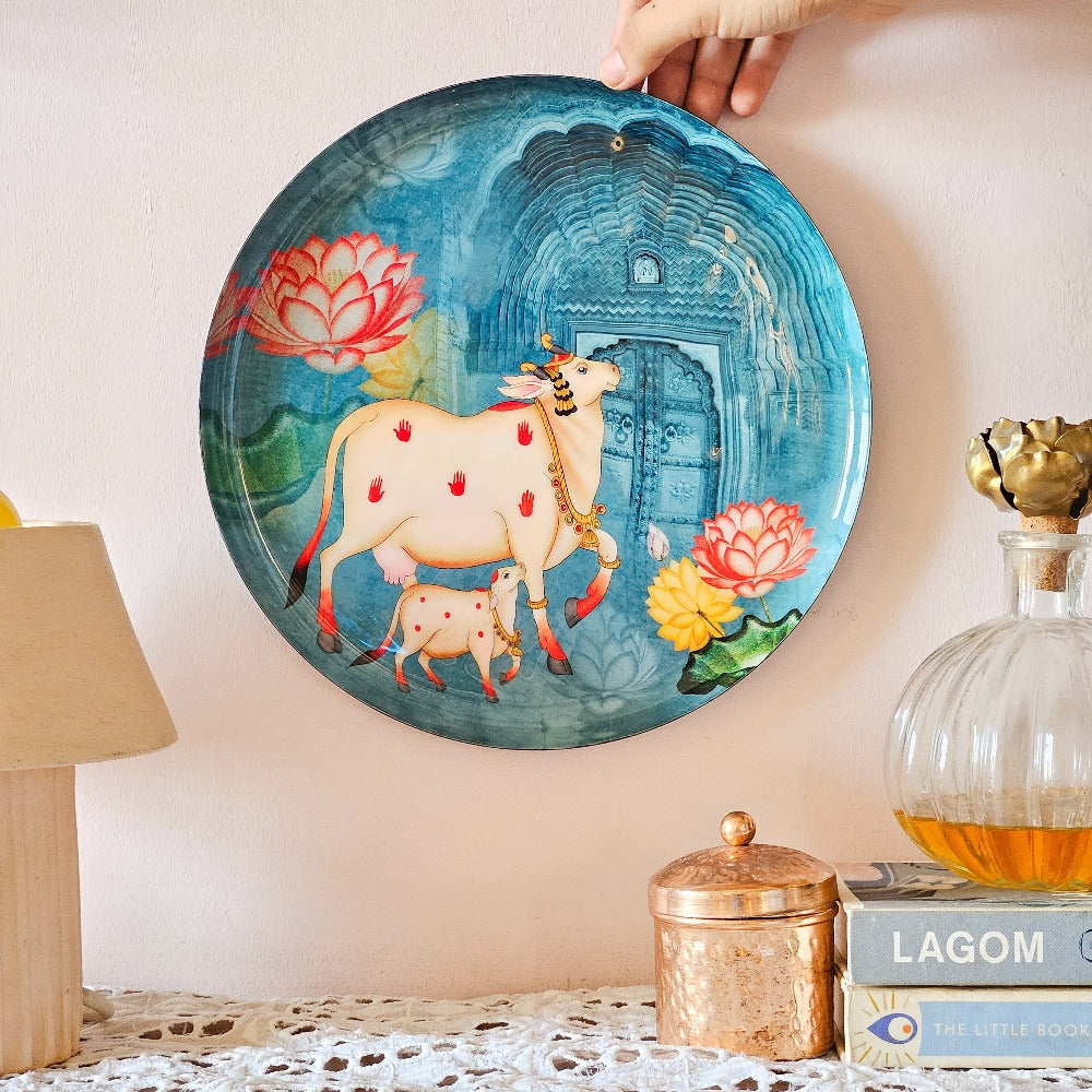 Pastel Pichwai Single Wall Plate with wooden stand