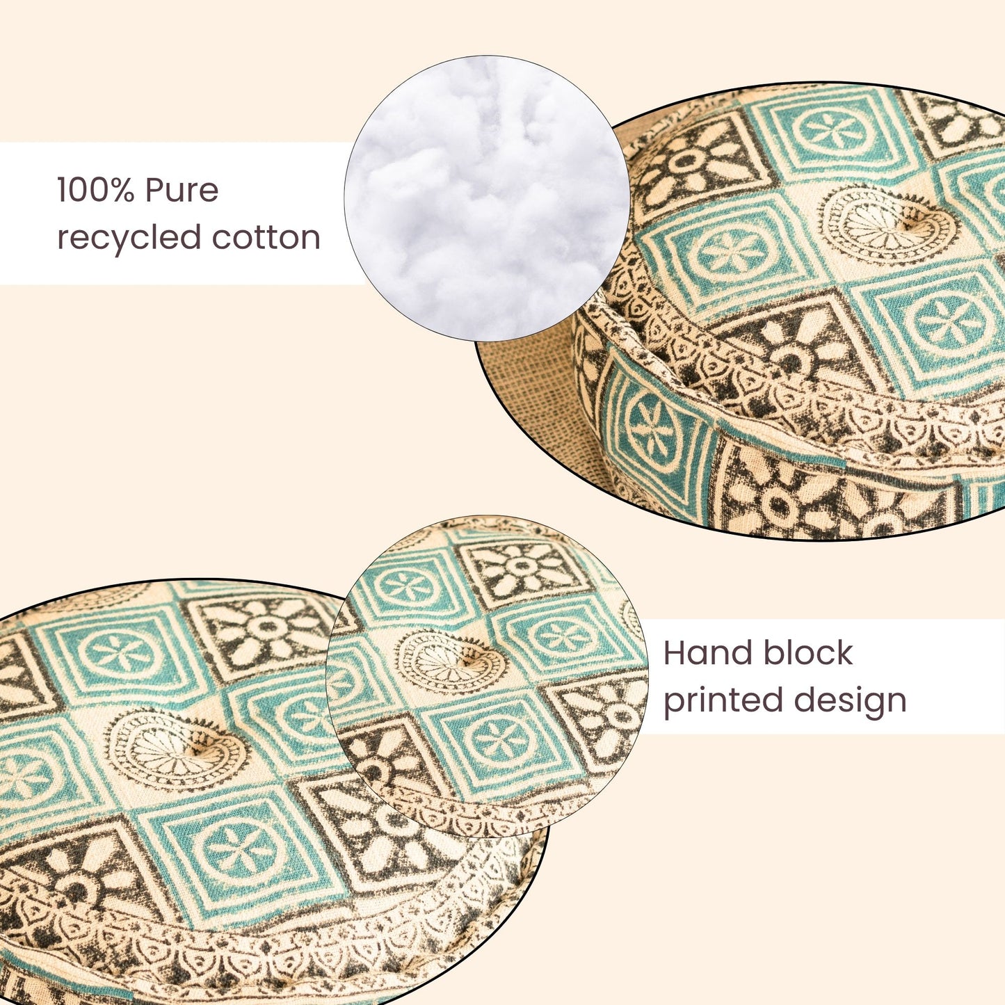 Hand Block Print Round Floor Cushions