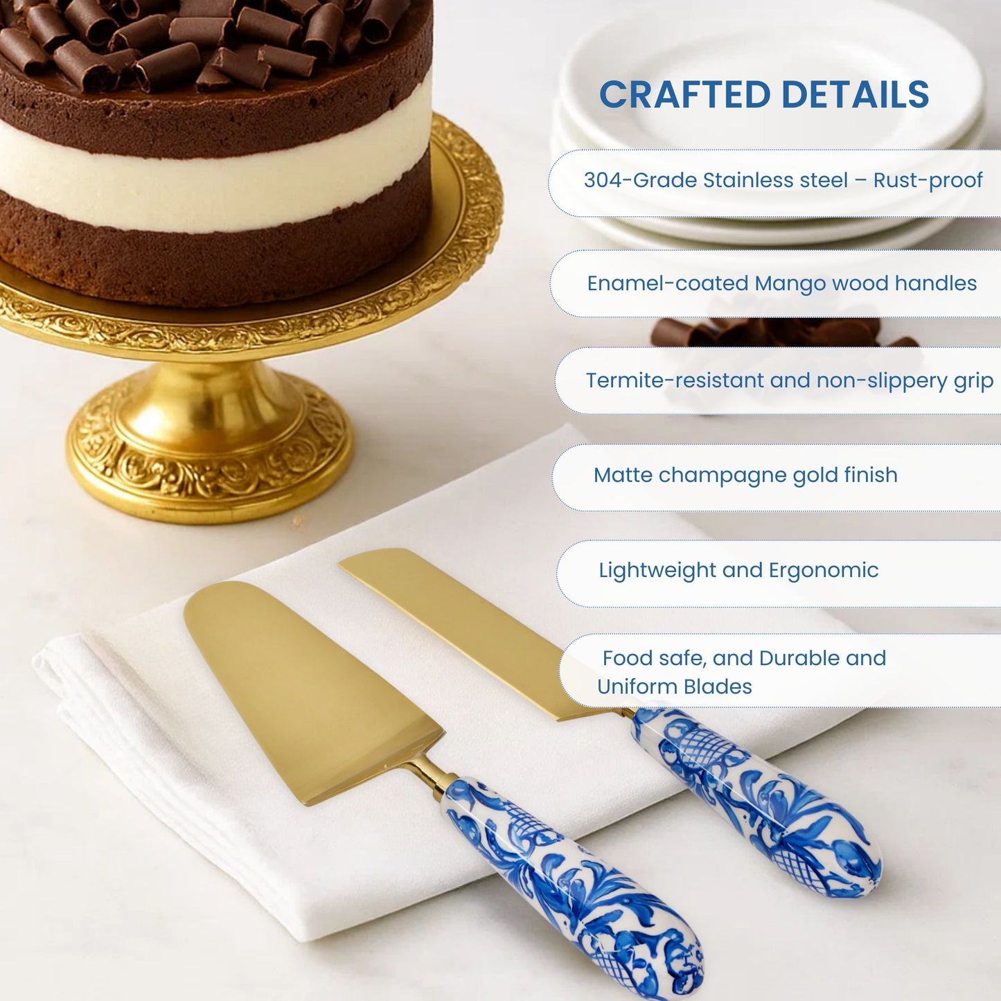 Magnolias Cake Knife and Server -Set of 2