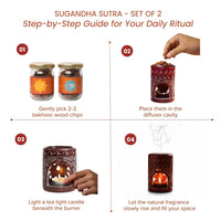 Sugandh Sutra Premium Home Fragrance Kit with Handcarved Natural Soapstone Burner – Set of 2 Bakhoor Blends (45 gm)