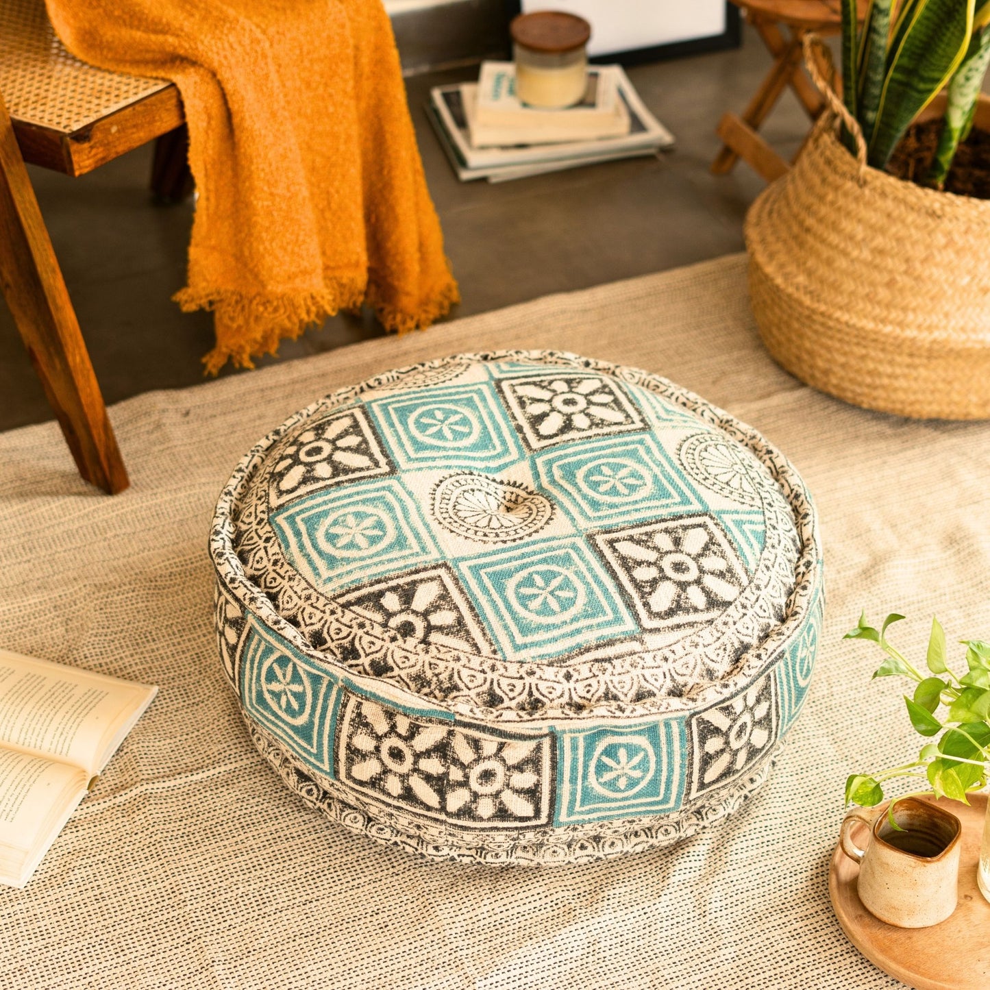 Hand Block Print Round Floor Cushions