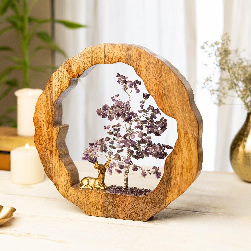 Amethyst Crystal Tree with Reindeer