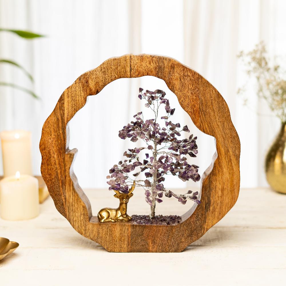 Amethyst Crystal Tree with Reindeer
