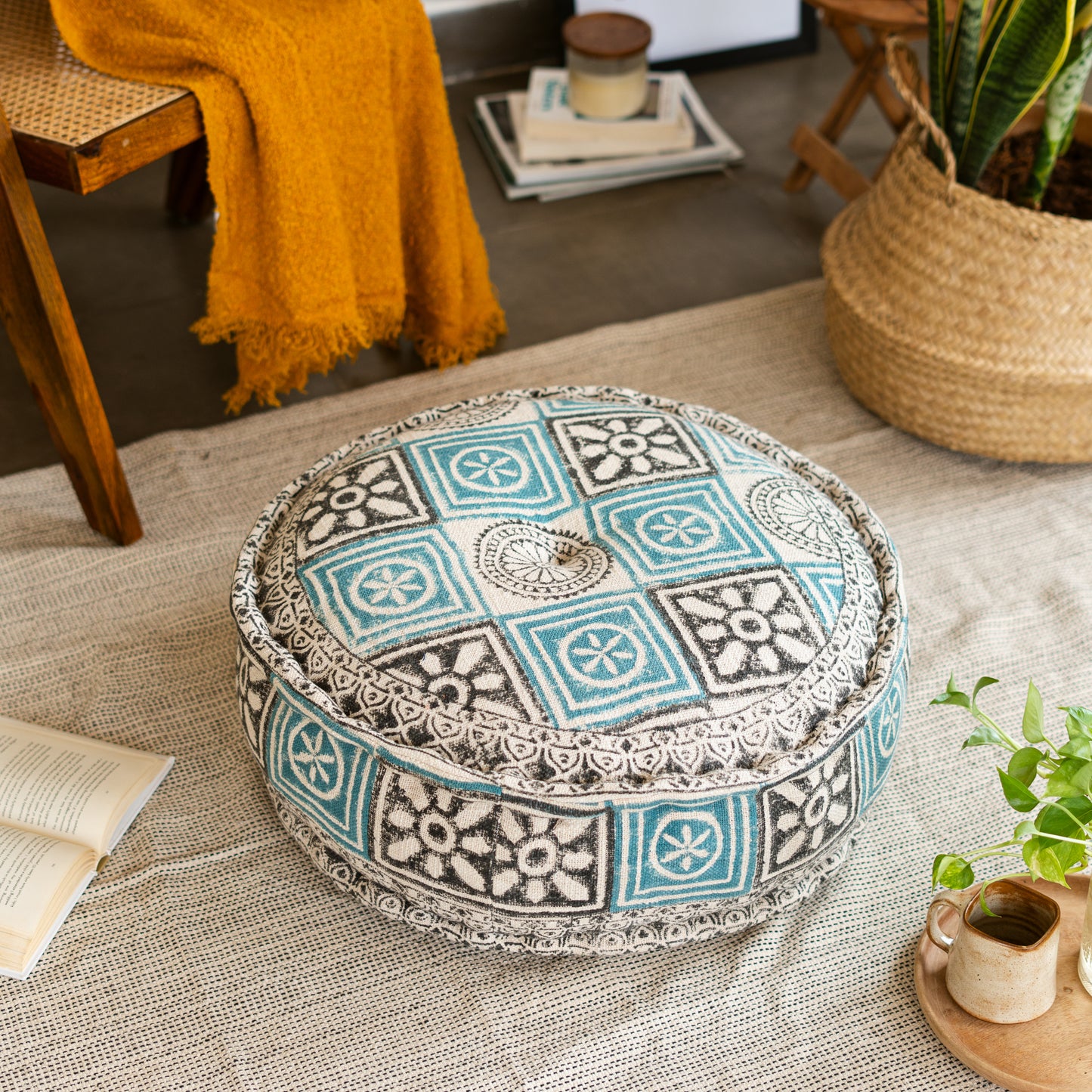 Hand Block Print Round Floor Cushions