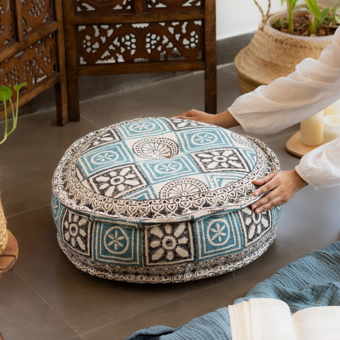 Hand Block Print Round Floor Cushions
