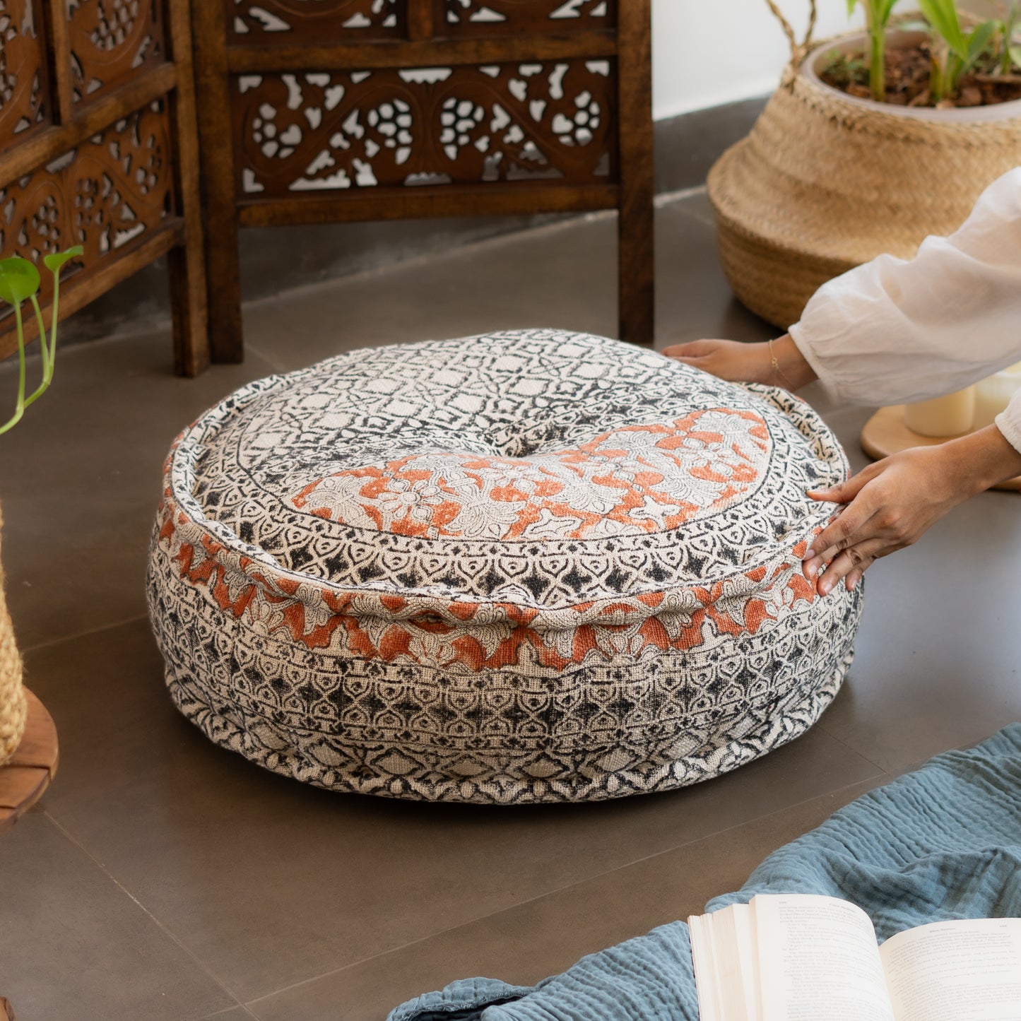 Hand Block Print Round Floor Cushions
