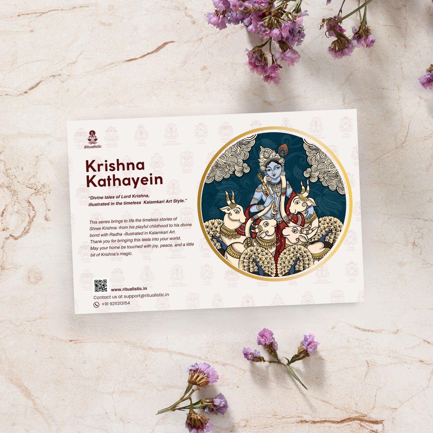 Krishna Kathayein in Kalamkari - Set of 5 Wall Plates