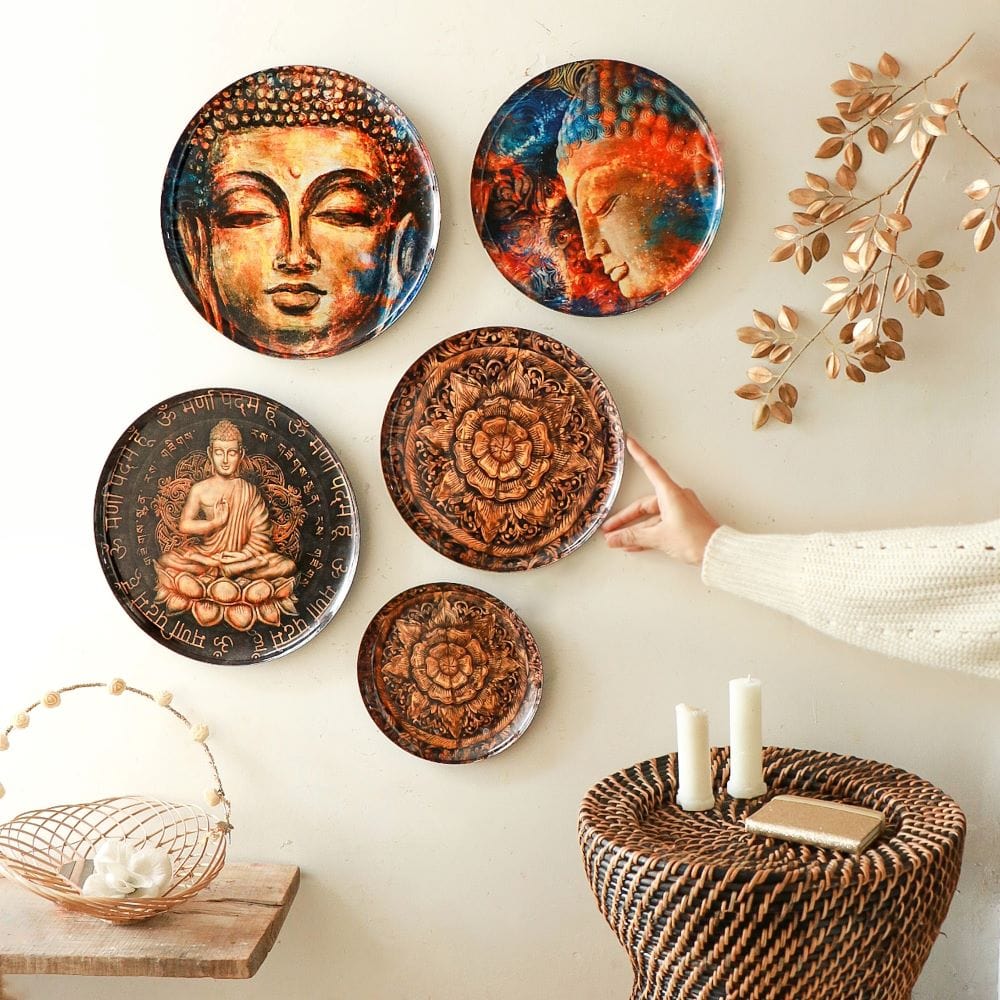 Buy Nirvana Iron Wall Plates Brown- Set of Online Ritualistic