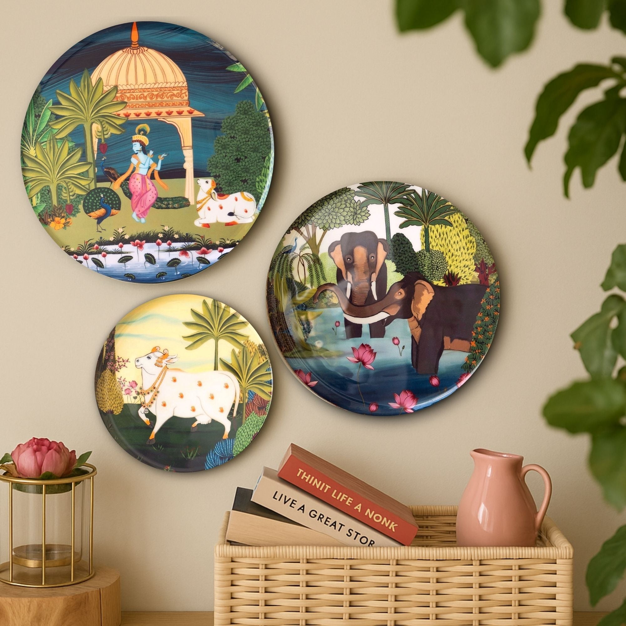 Dwarka Pichwai Wall Plates- Set of 3