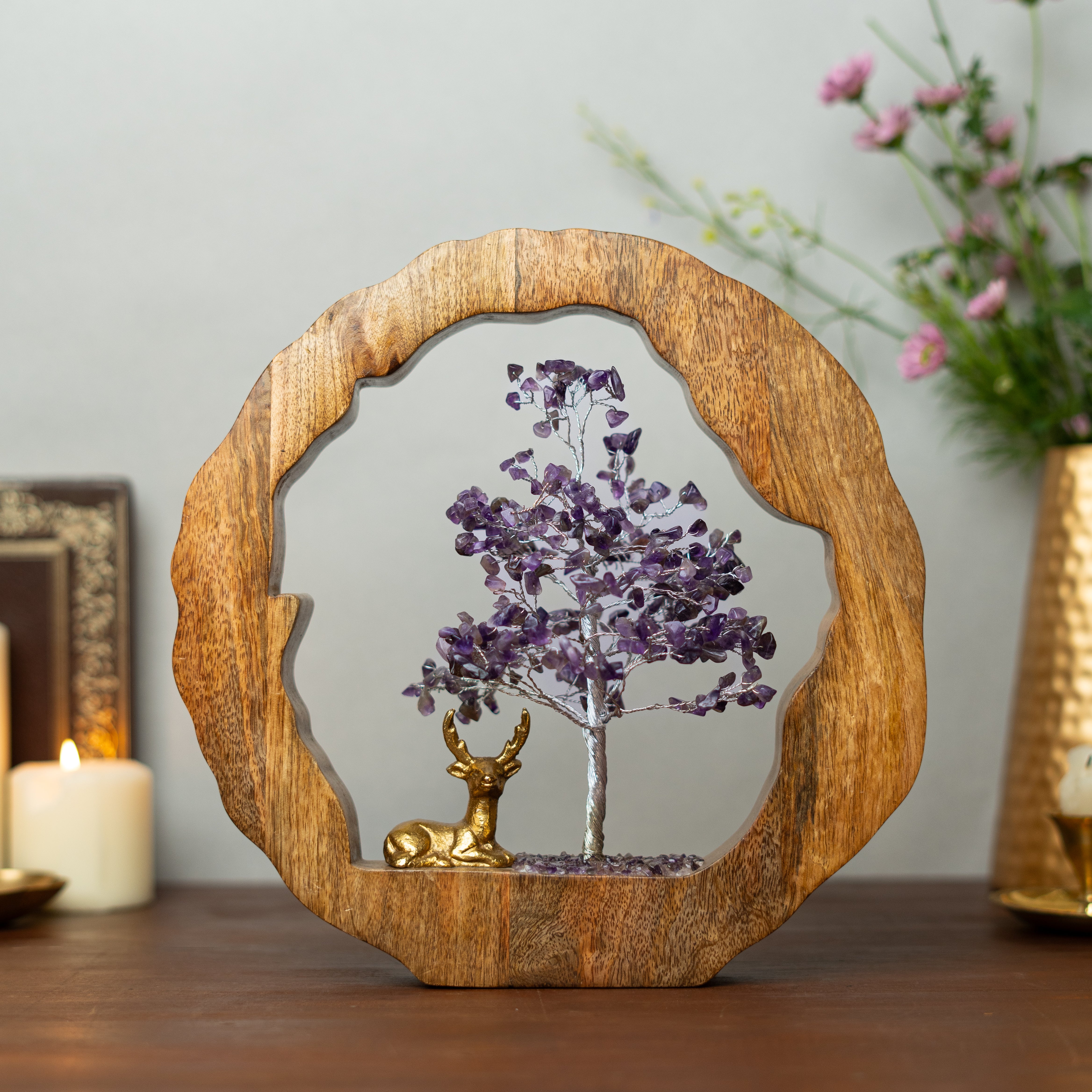 Amethyst Crystal Tree with Reindeer