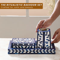 Artistic Bakhoor Set with Incense Holder, Storage and Multipurpose tray - Indigo
