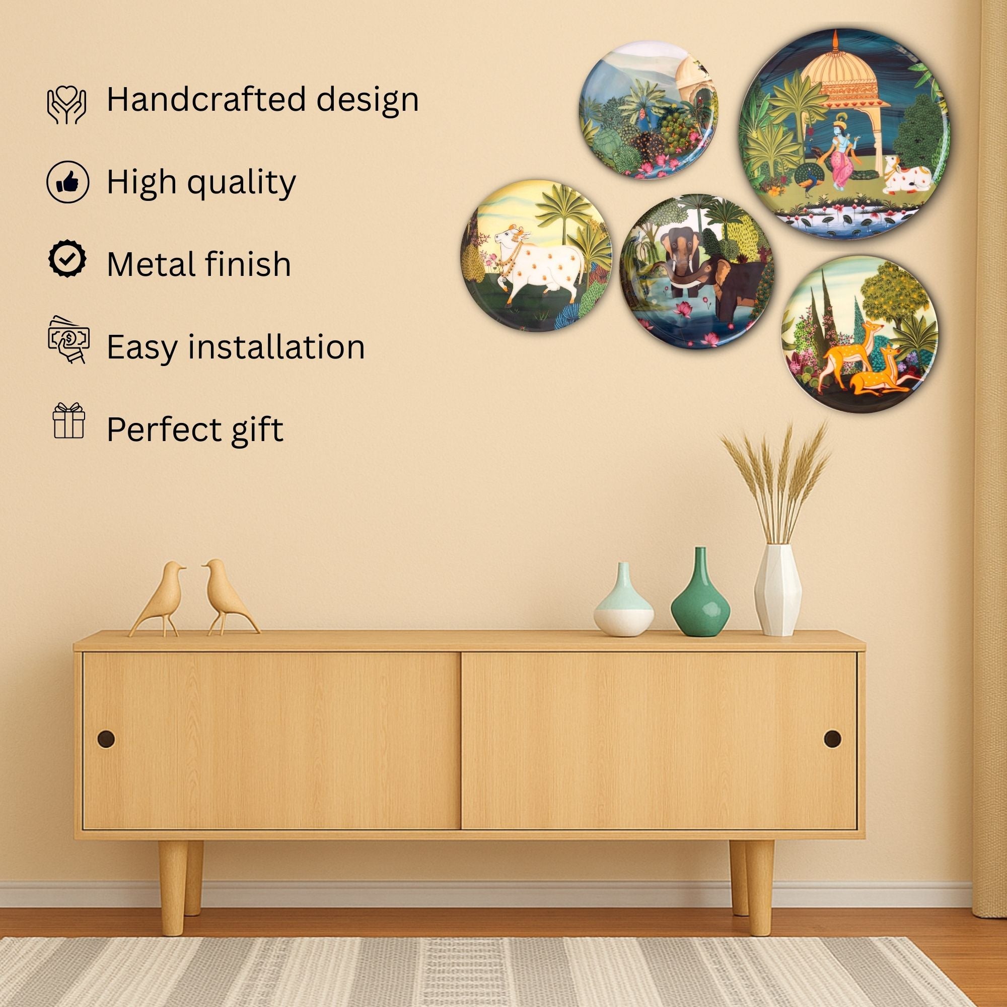 Dwarka Pichwai Wall Plates- Set of 5