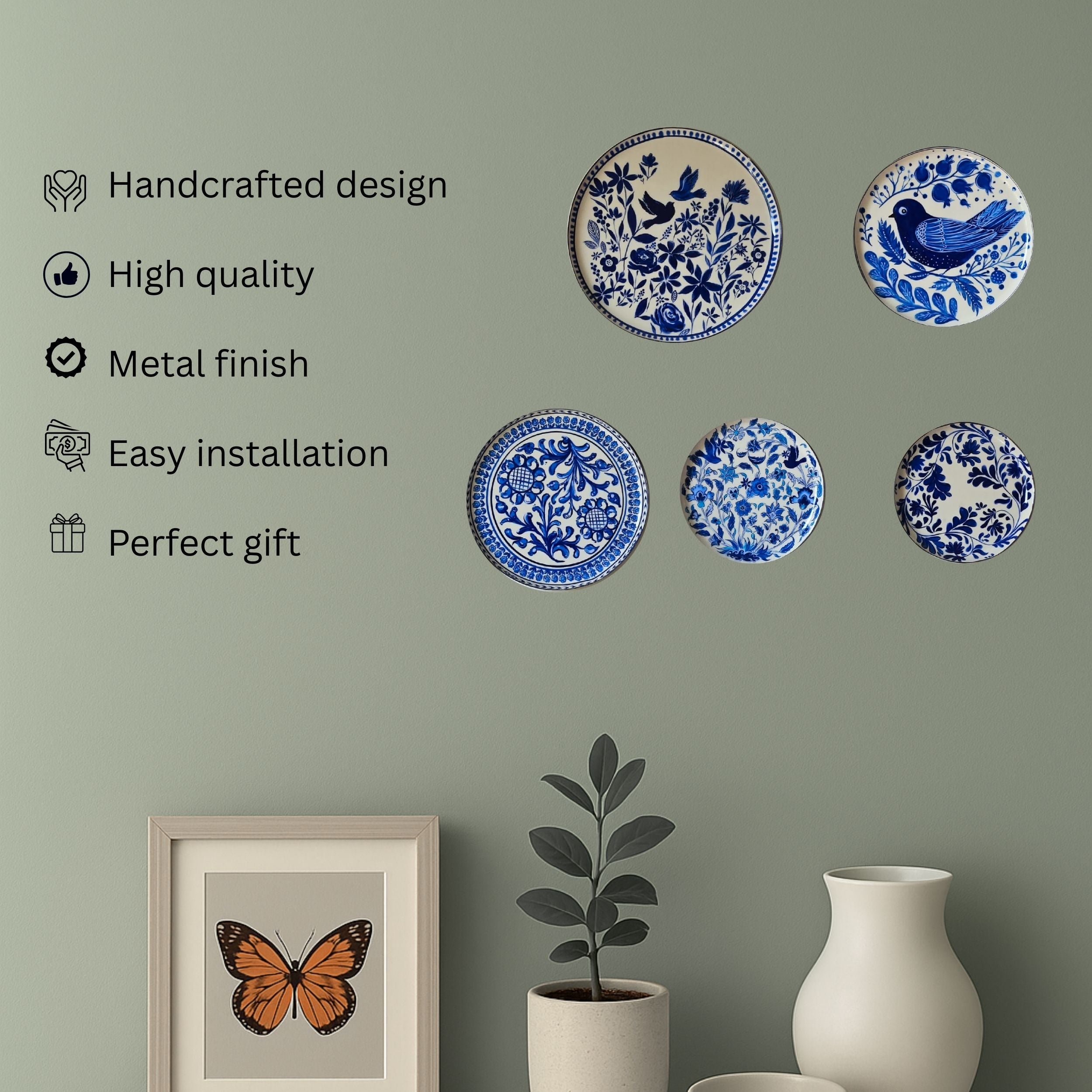 Holland Delft Art Wall Plates- Set of 5
