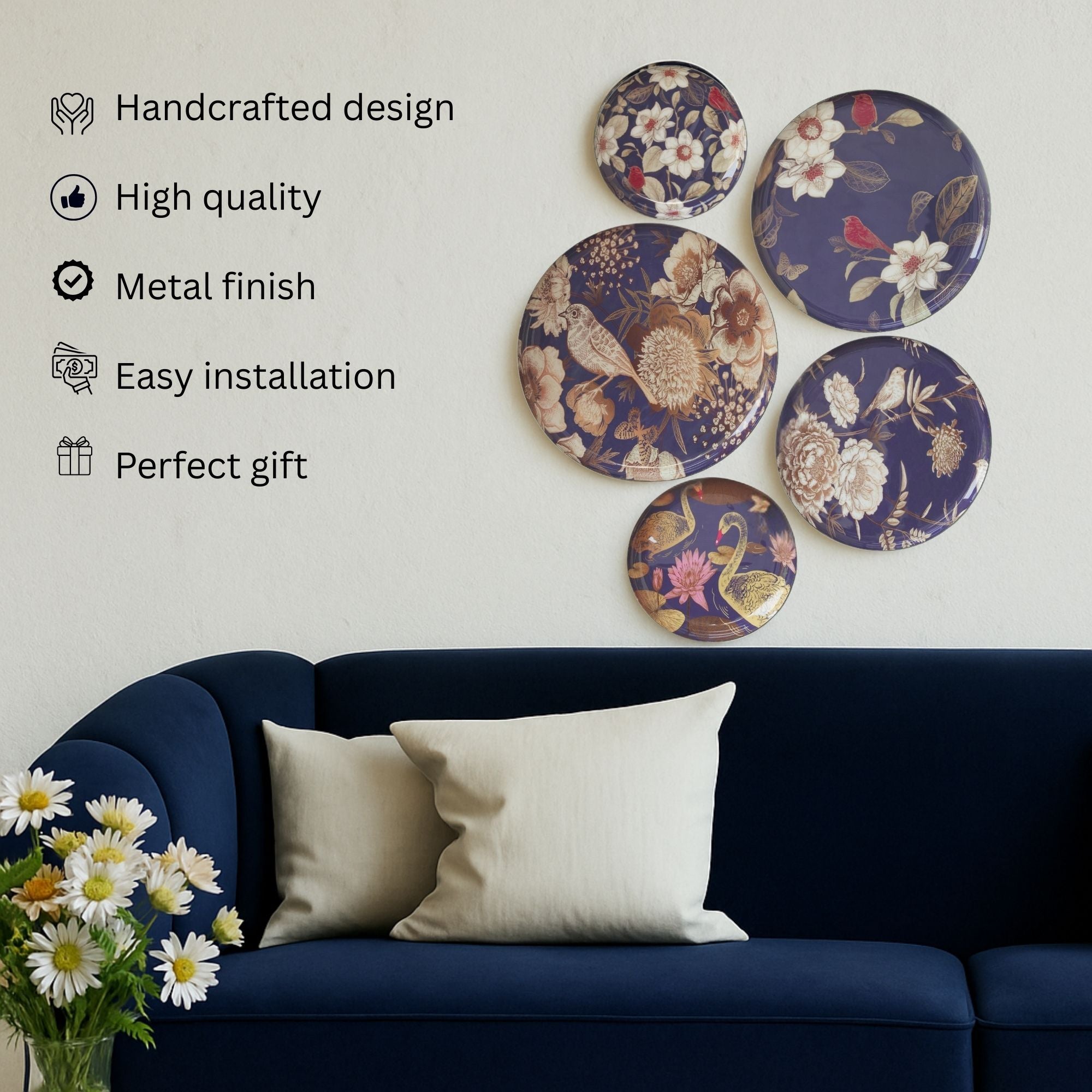 Oriental Blooms Wall Plates- Set of 5