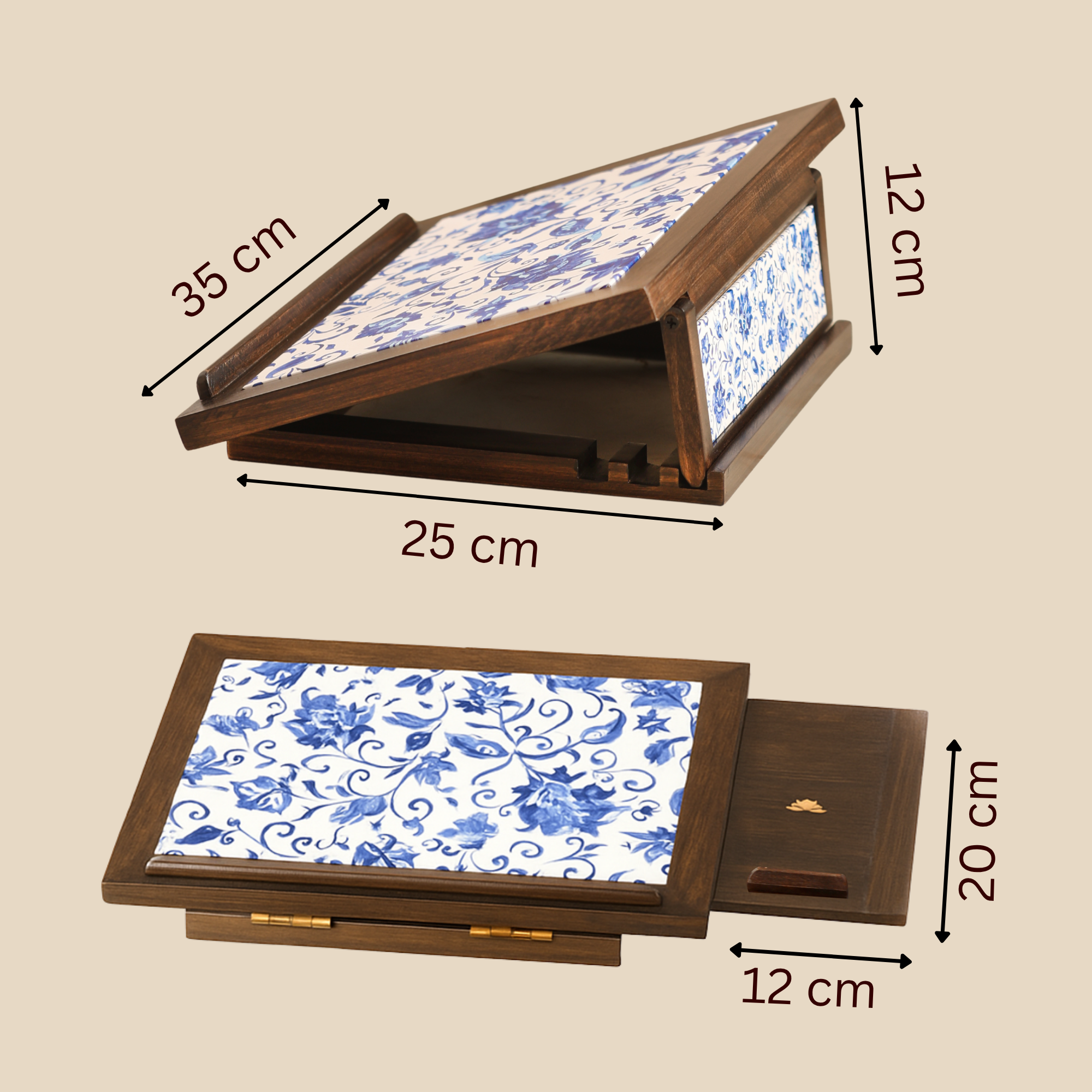 Floral Blossom  Wooden Laptop Stand with Mobile Phone Tray