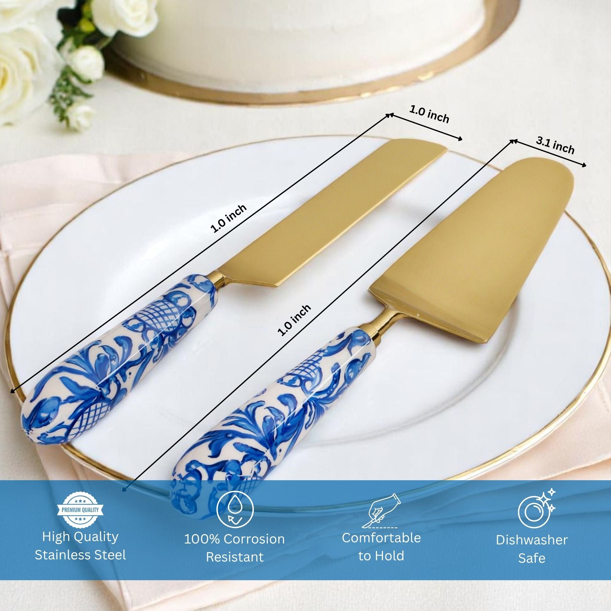 Magnolias Cake Knife and Server -Set of 2