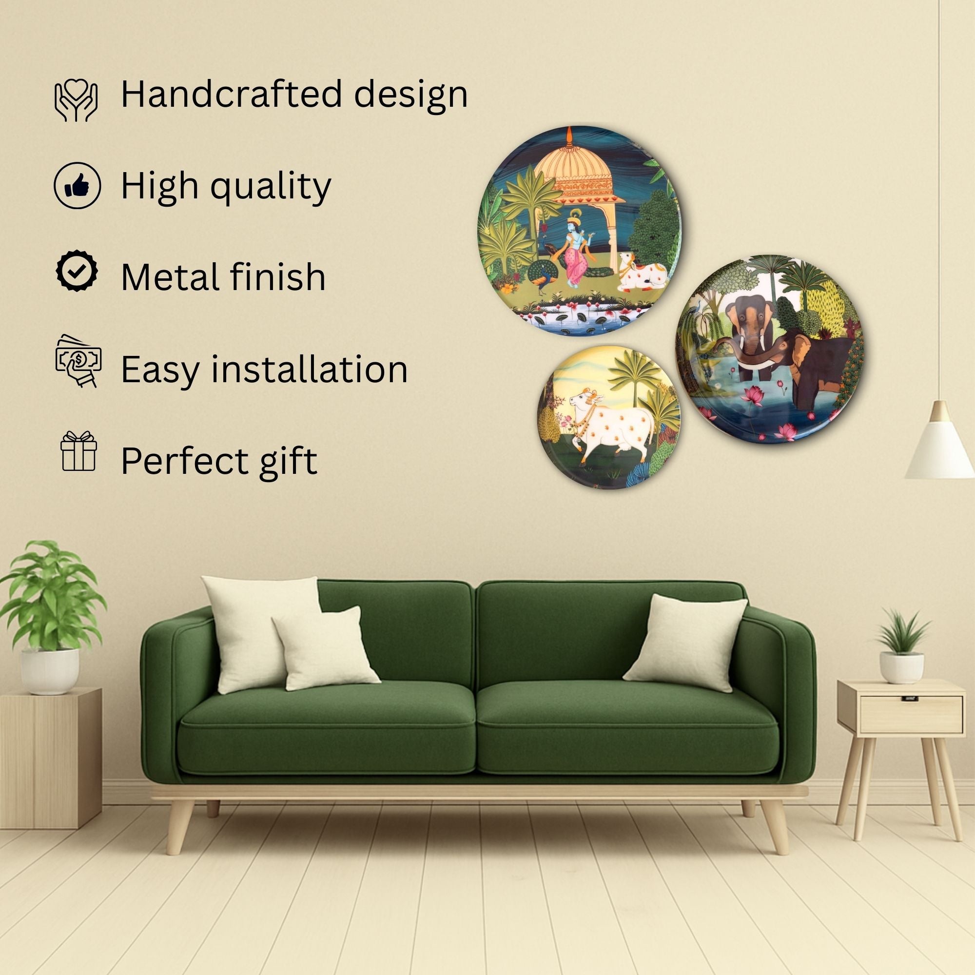 Dwarka Pichwai Wall Plates- Set of 3