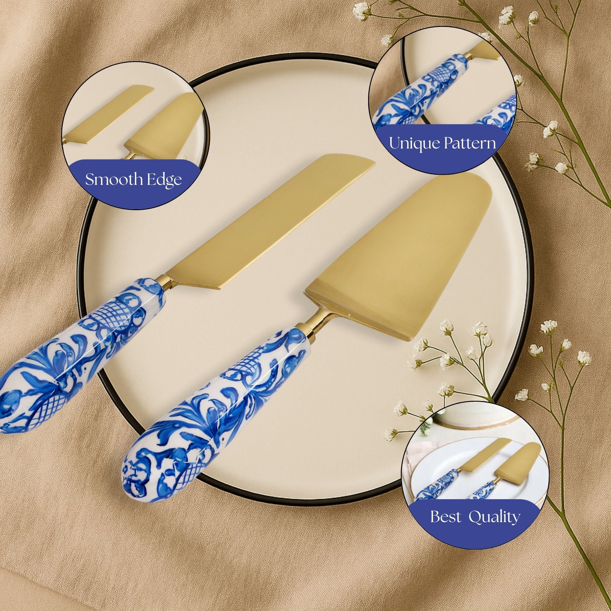 Magnolias Cake Knife and Server -Set of 2