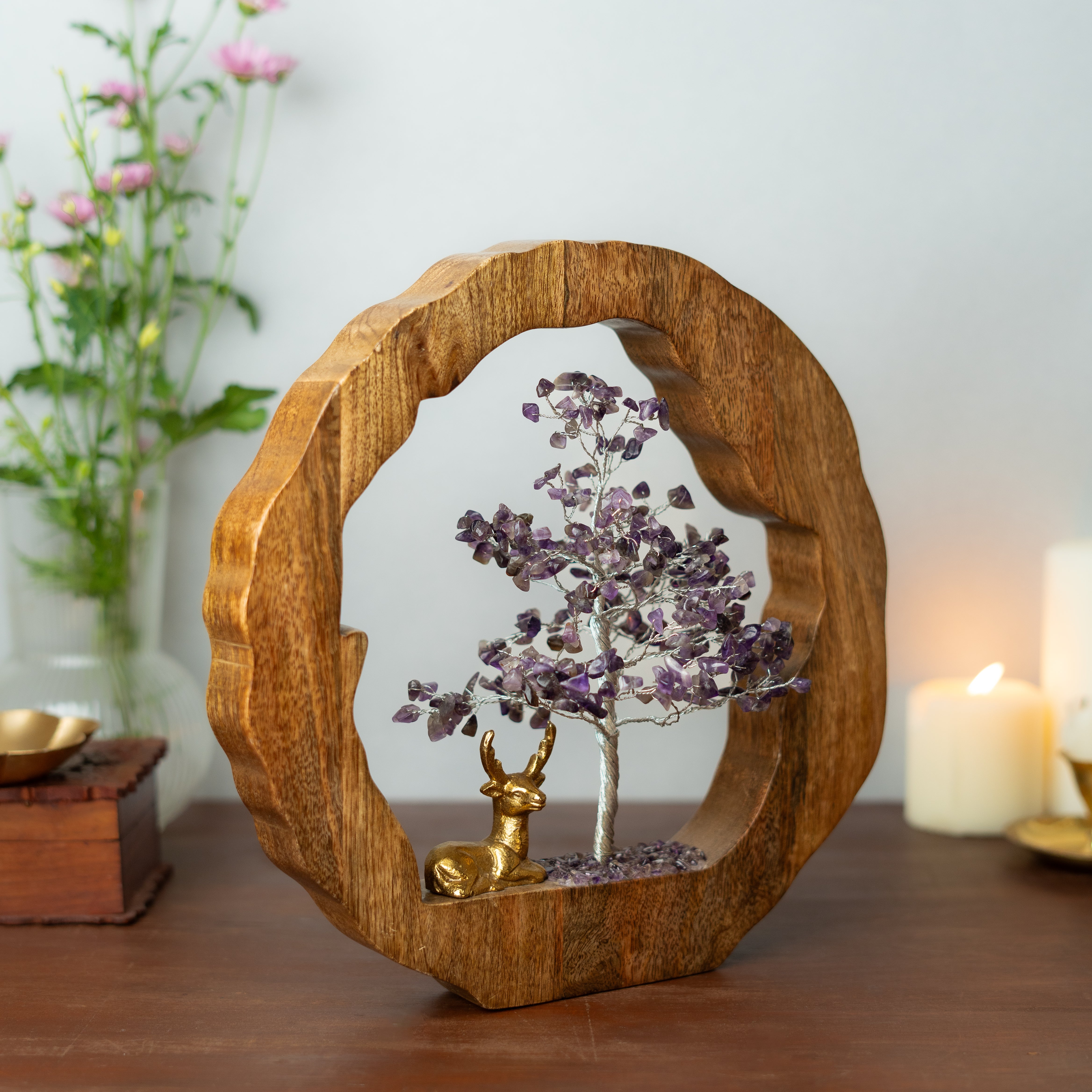Amethyst Crystal Tree with Reindeer