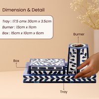 Artistic Bakhoor Set with Incense Holder, Storage and Multipurpose tray - Indigo