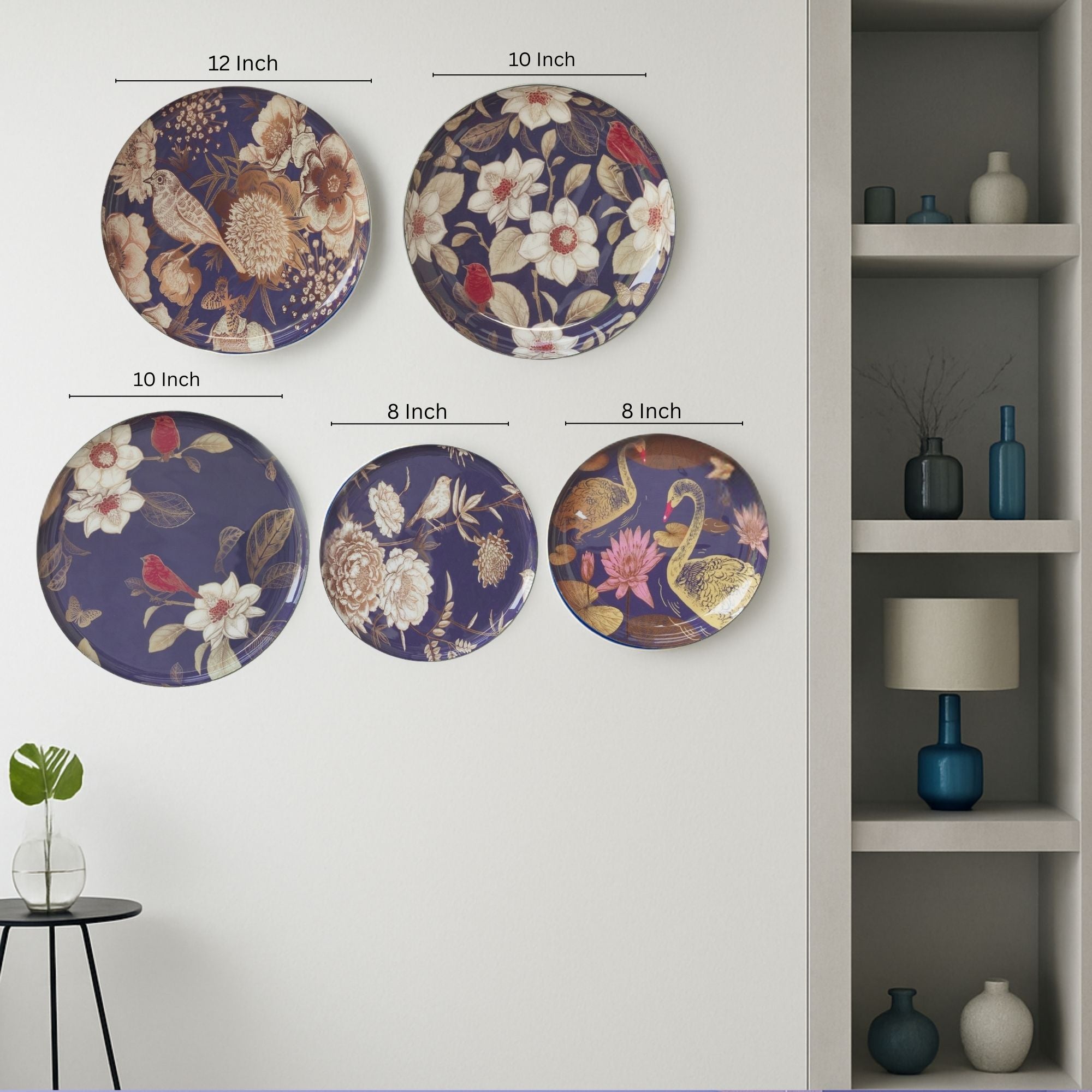 Oriental Blooms Wall Plates- Set of 5