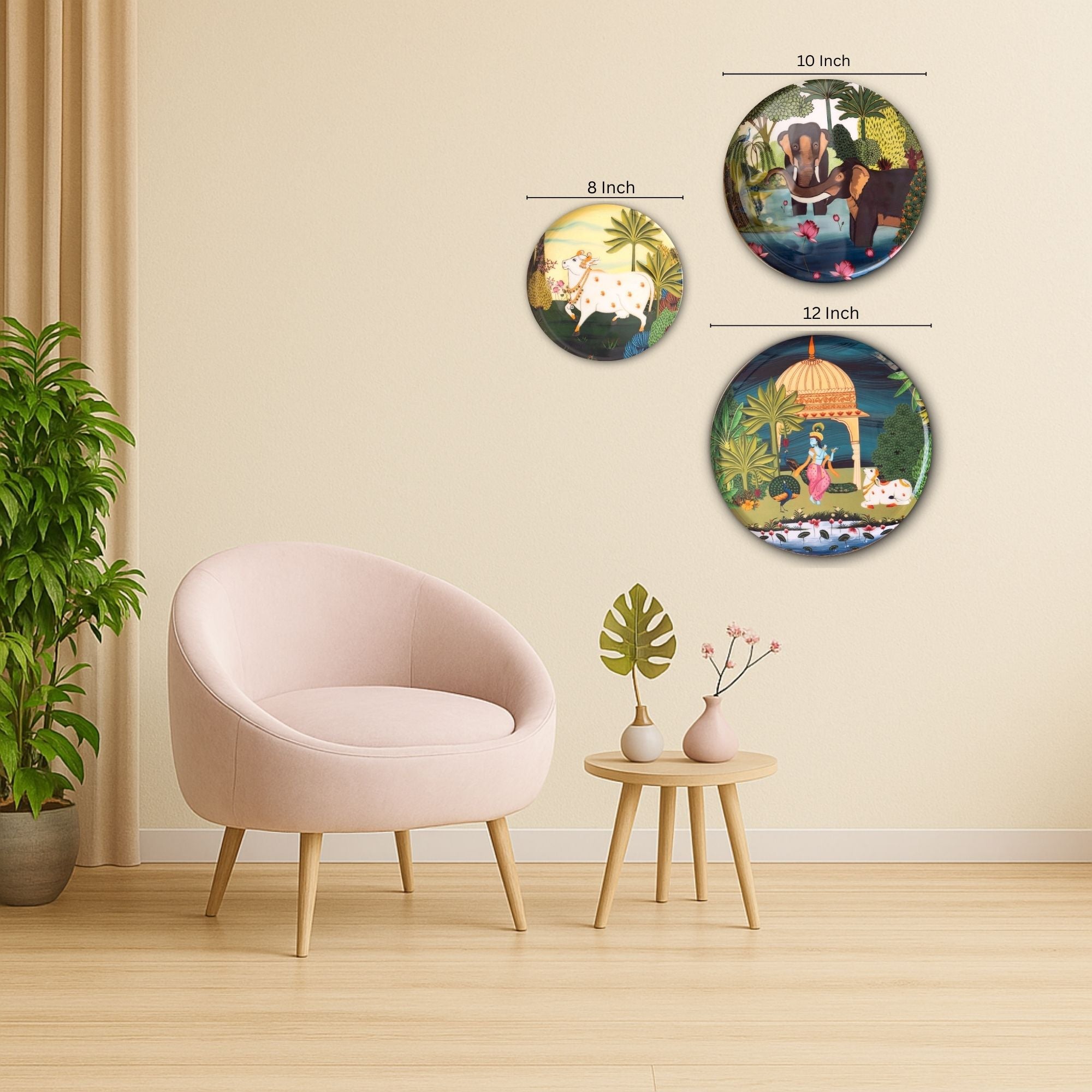 Dwarka Pichwai Wall Plates- Set of 3