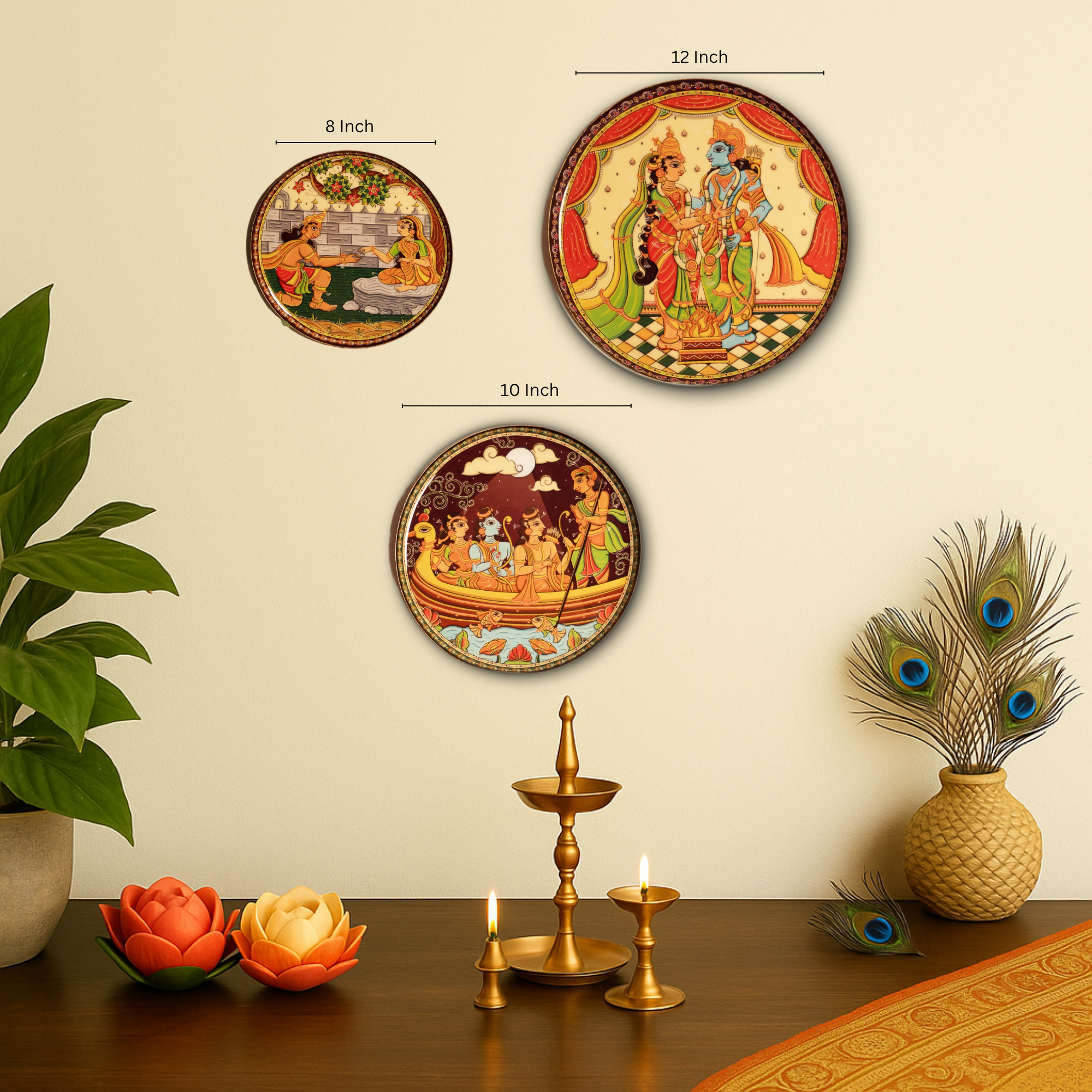 Ramayan Bengal Pattachitra Wall Plates -Set of 3