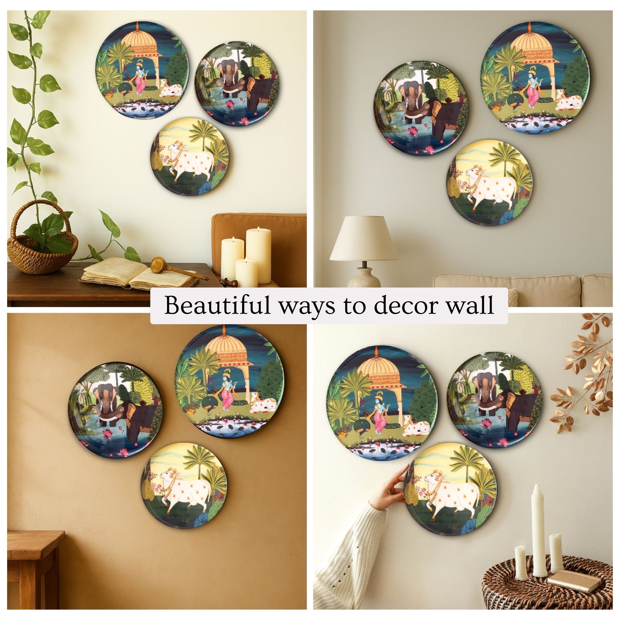 Dwarka Pichwai Wall Plates- Set of 3