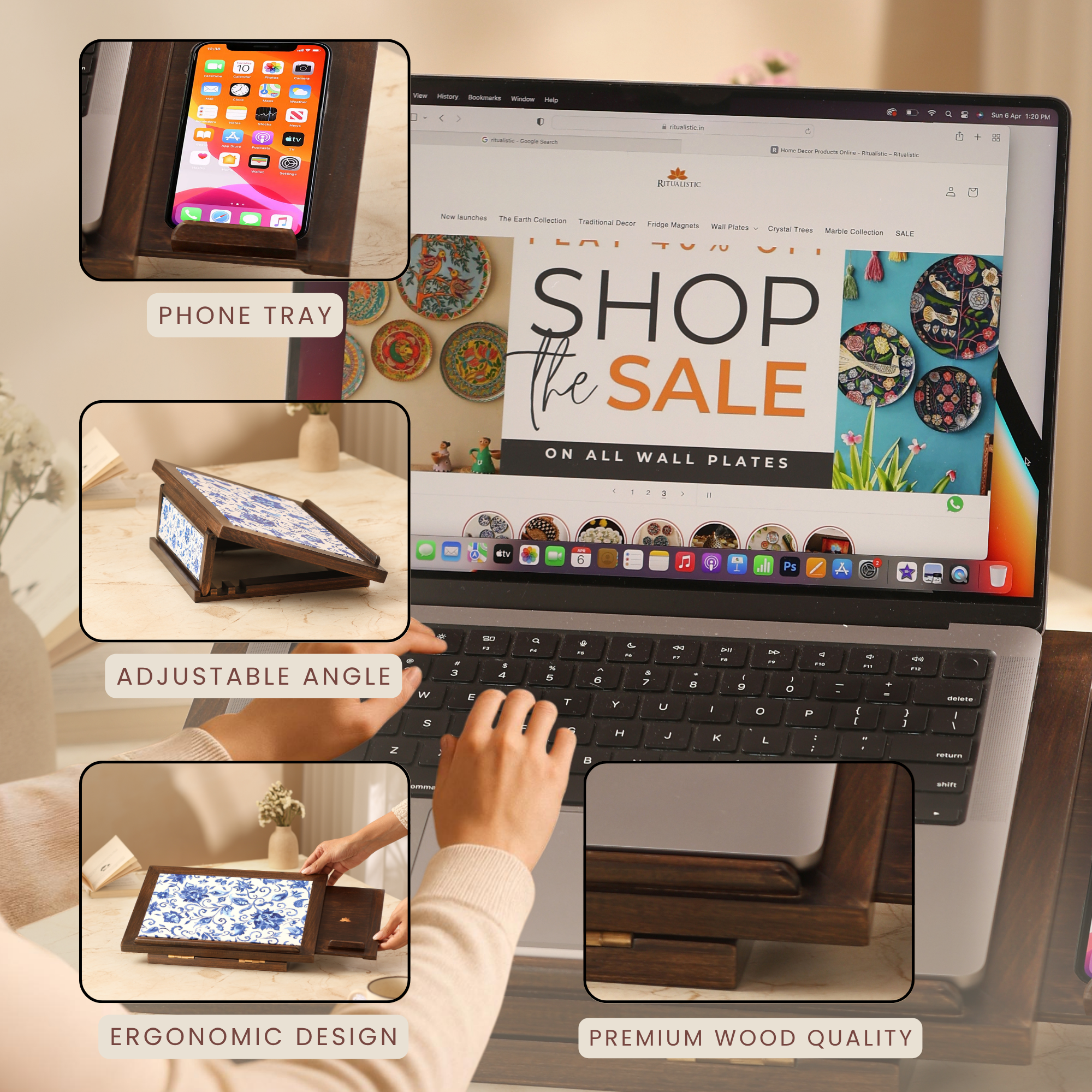 Royal Palace Wooden Laptop Stand with Mobile Tray