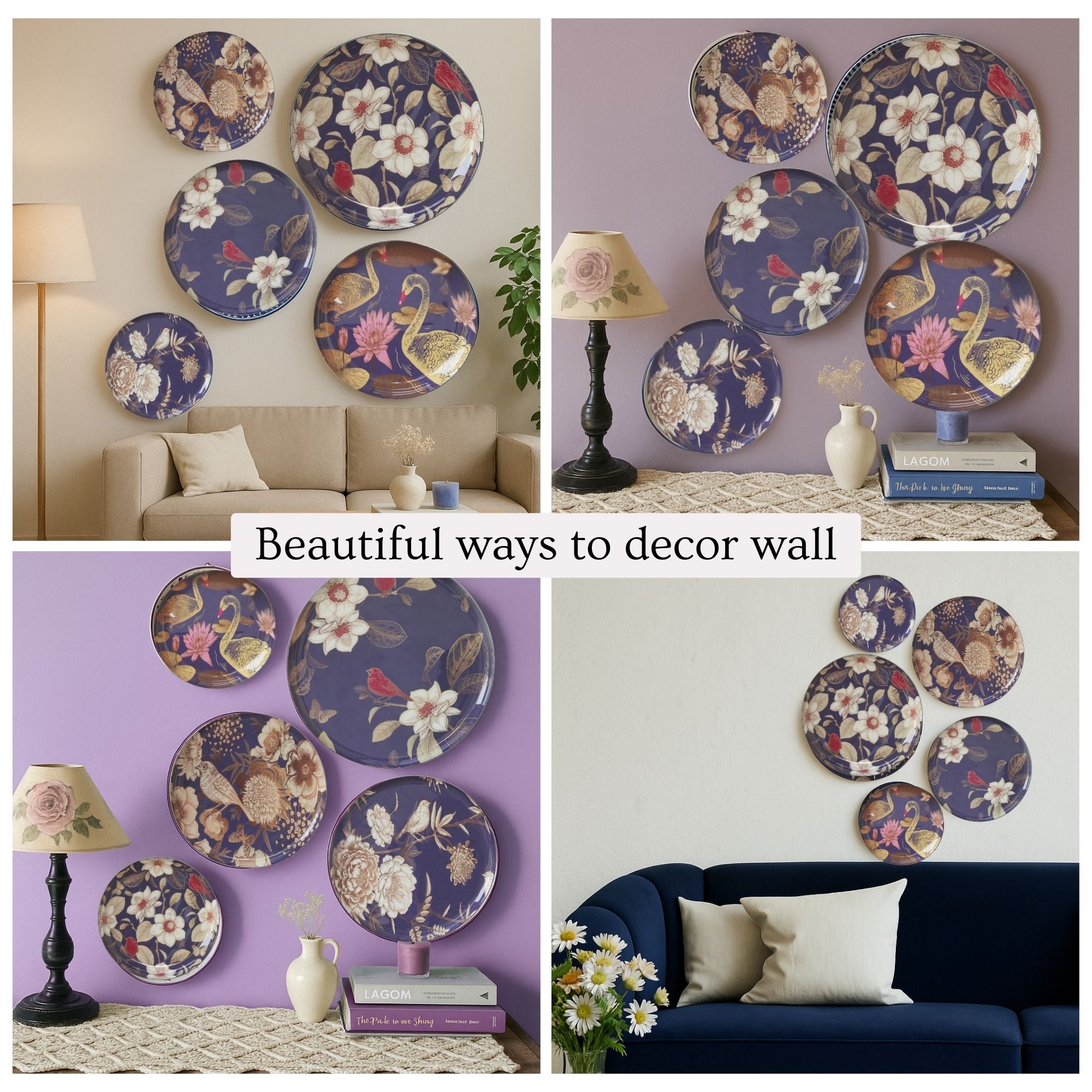 Oriental Blooms Wall Plates- Set of 5