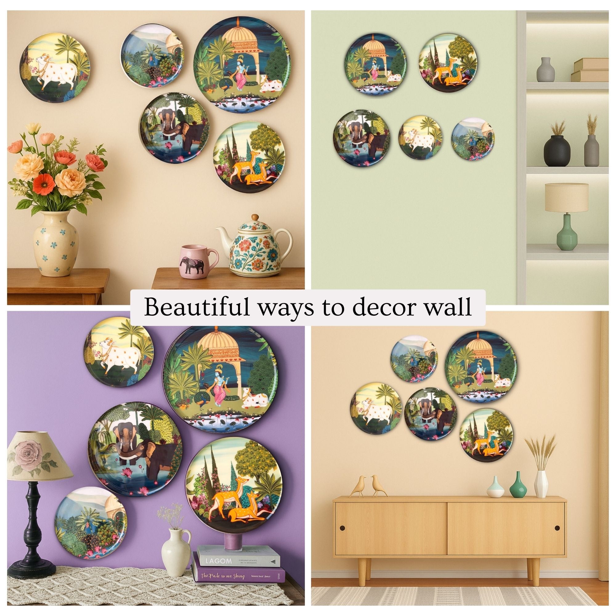 Dwarka Pichwai Wall Plates- Set of 5