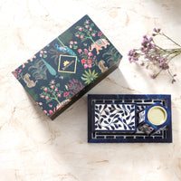Artistic Bakhoor Set with Incense Holder, Storage and Multipurpose tray - Indigo
