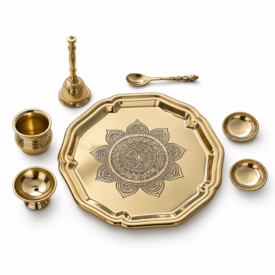 Aaradhya 7-in-1 Brass Pooja Thali-Gift Set