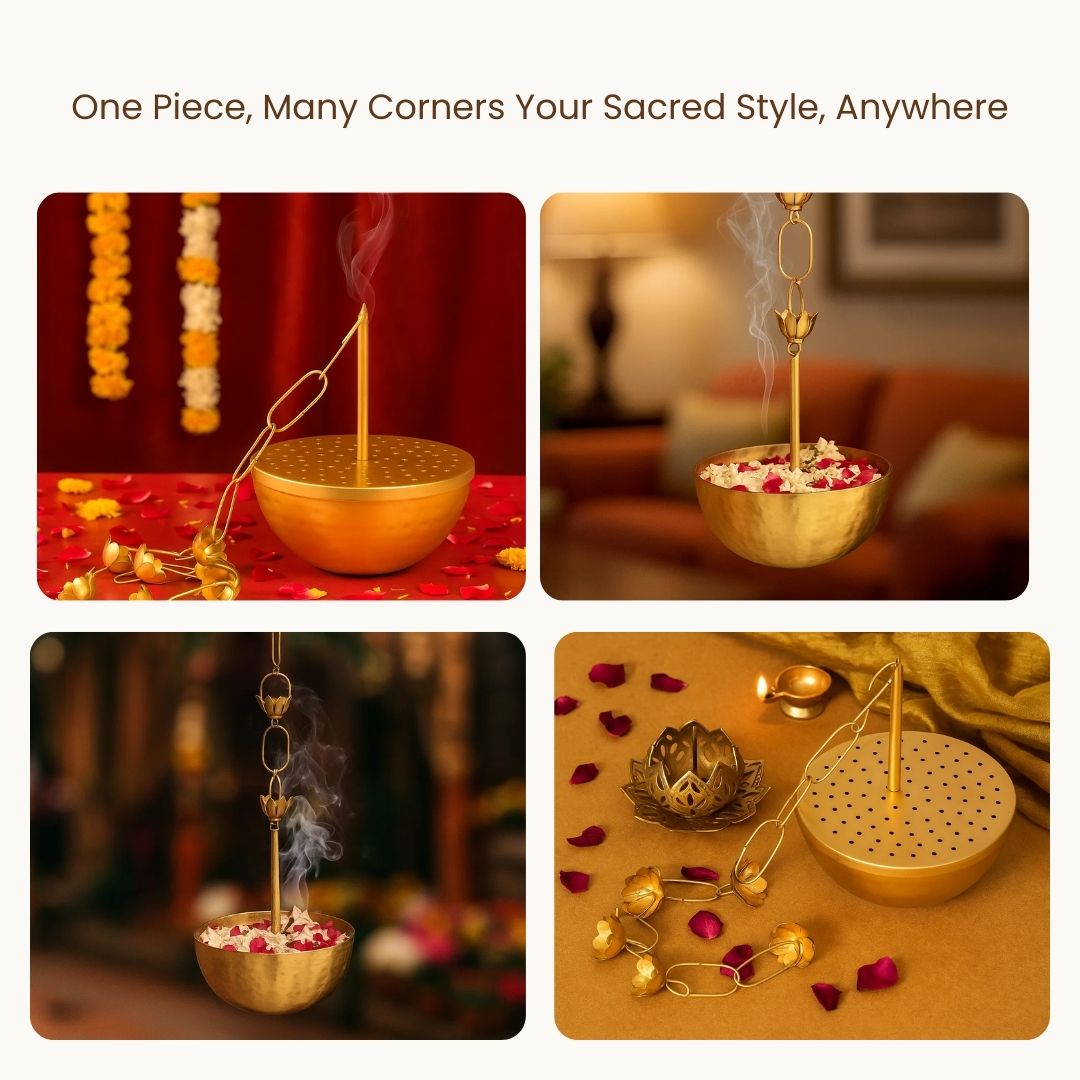 Ritualistic Brass Plated Hanging Loban | Dhoop Dani | Dhuni