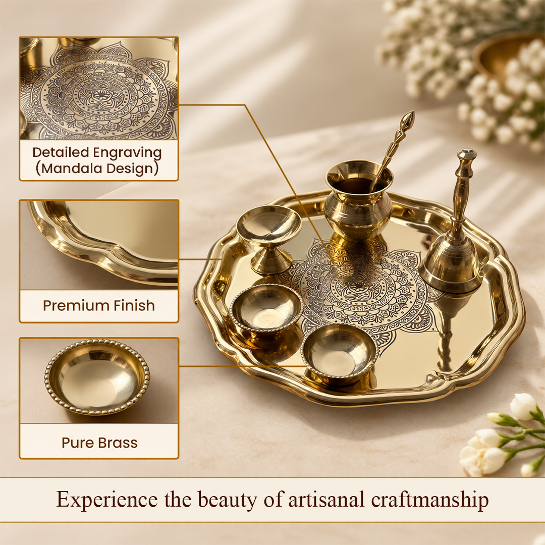 Aaradhya 7-in-1 Brass Pooja Thali-Gift Set