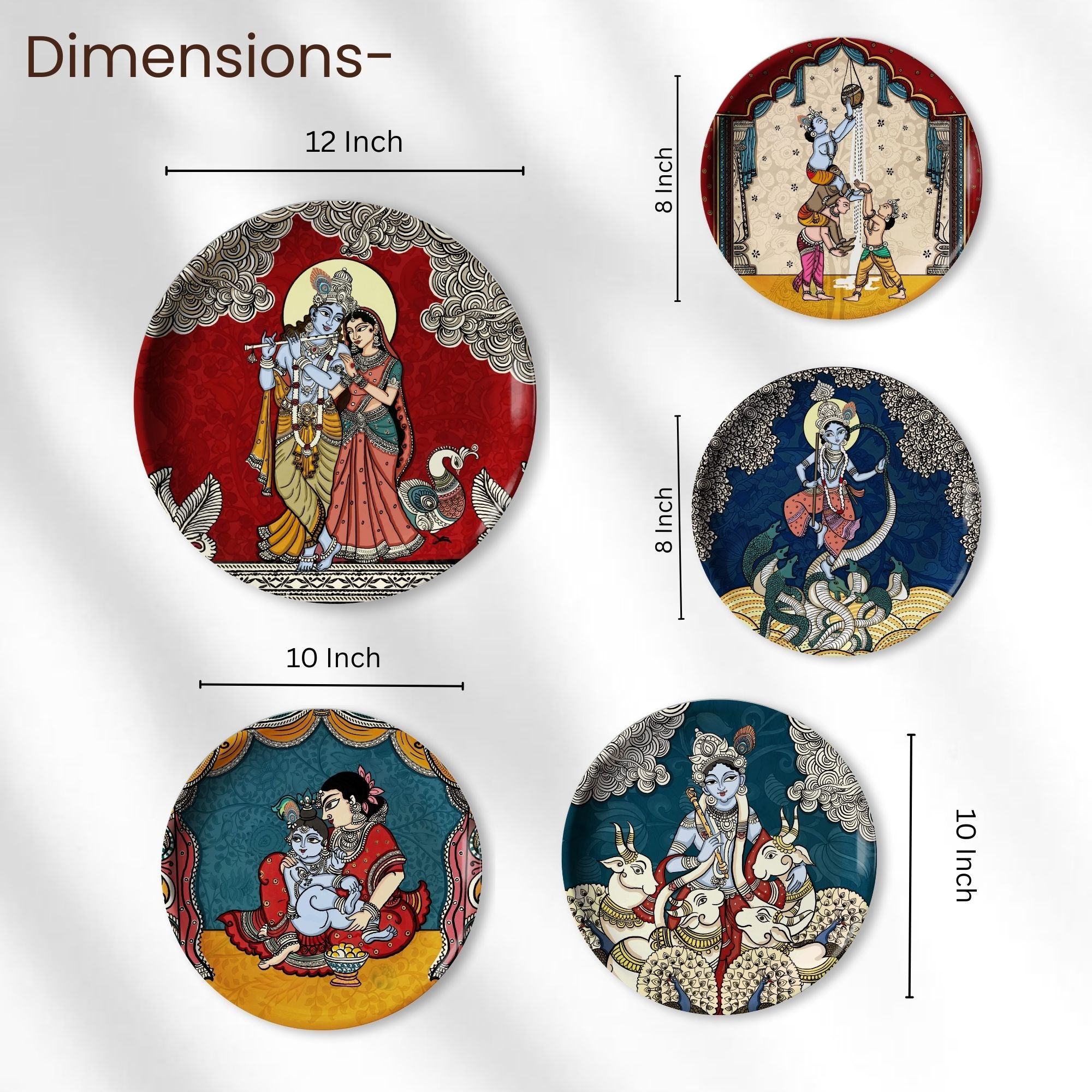 Krishna Kathayein in Kalamkari - Set of 5 Wall Plates