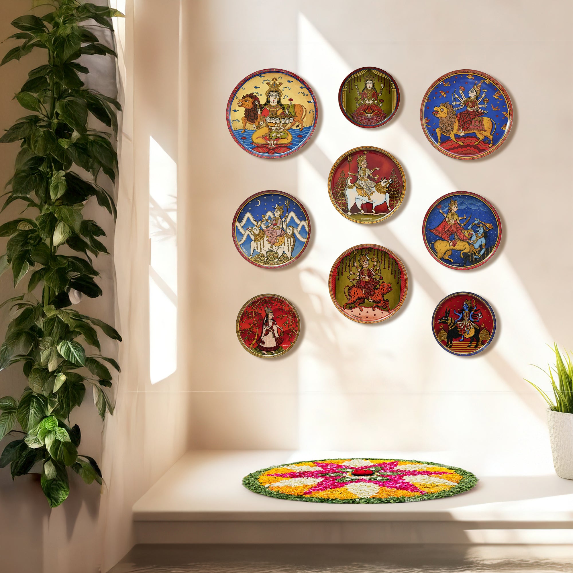 Navdurga Navratri Mata ni Pachhedi Wall Plates - Set of 9