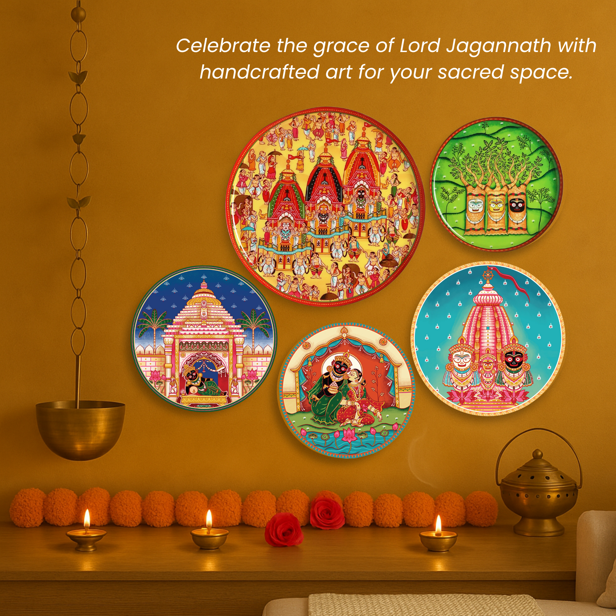 Lord Jagannath Rath Yatra Wall Plates-Set of 5