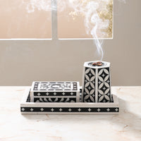 Artistic Bakhoor Set with Incense Holder, Storage and Multipurpose tray - Black