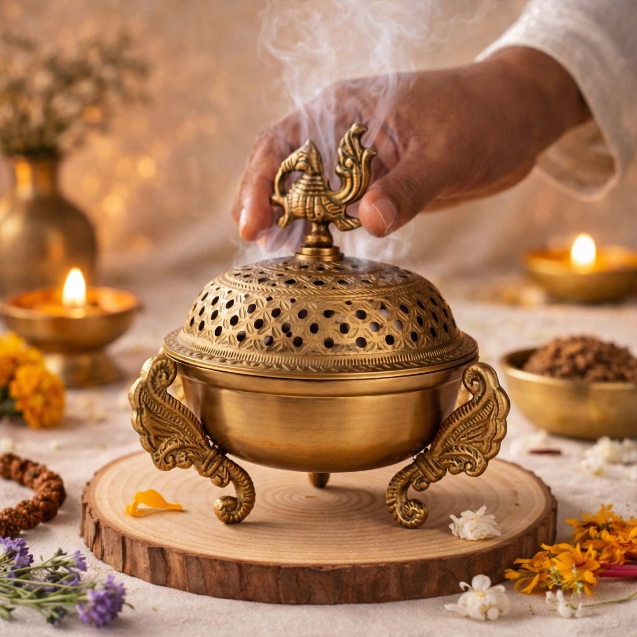 Sanchi Brass Loban lamp / Dhoop Dani / Dhuni