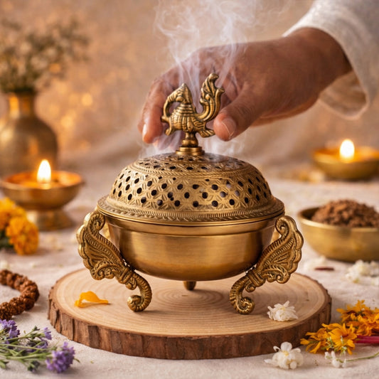 Sanchi Brass Dhoop Dani Incense & Loban Burner