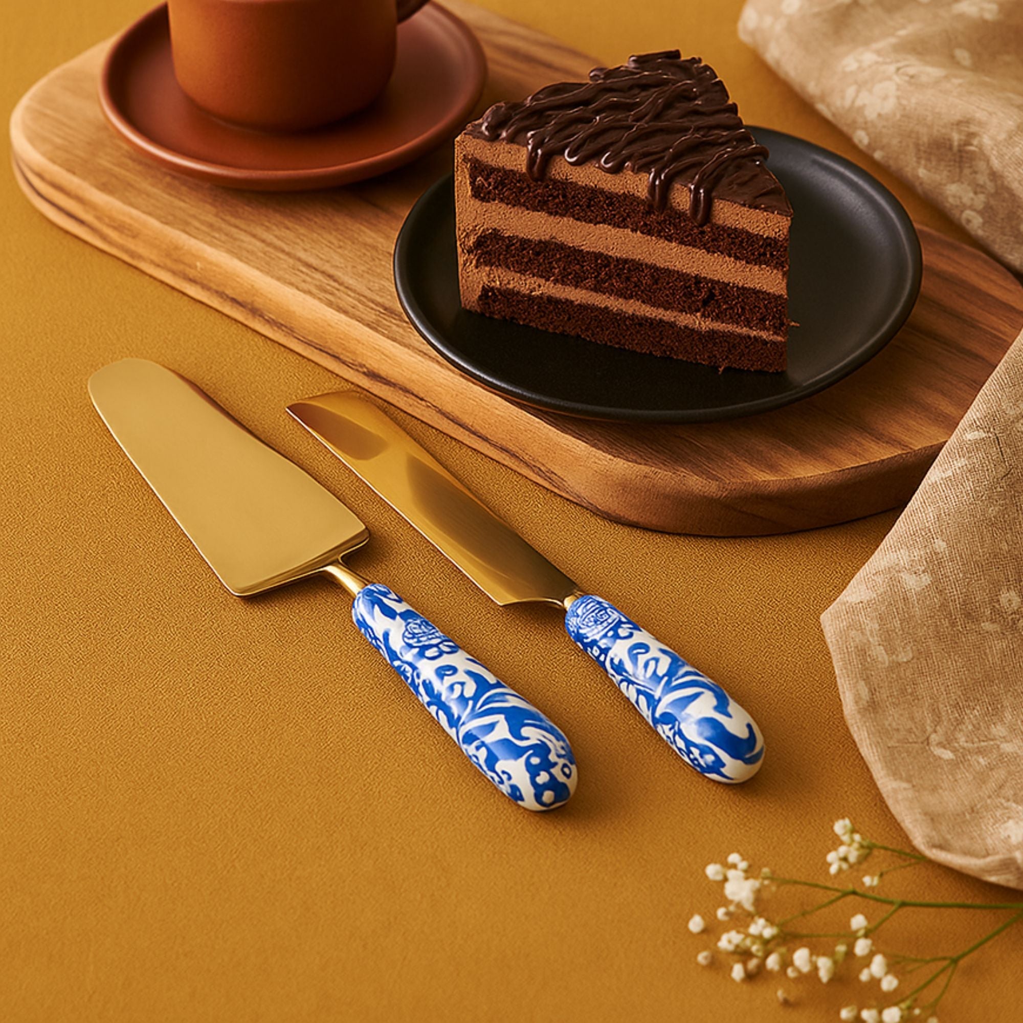 Magnolias Cake Knife and Server -Set of 2