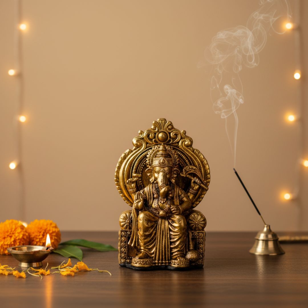 Handmade Brass Ganesha Idol for Car Dashboard | Lalbaugcha Raja Ganpati Murti